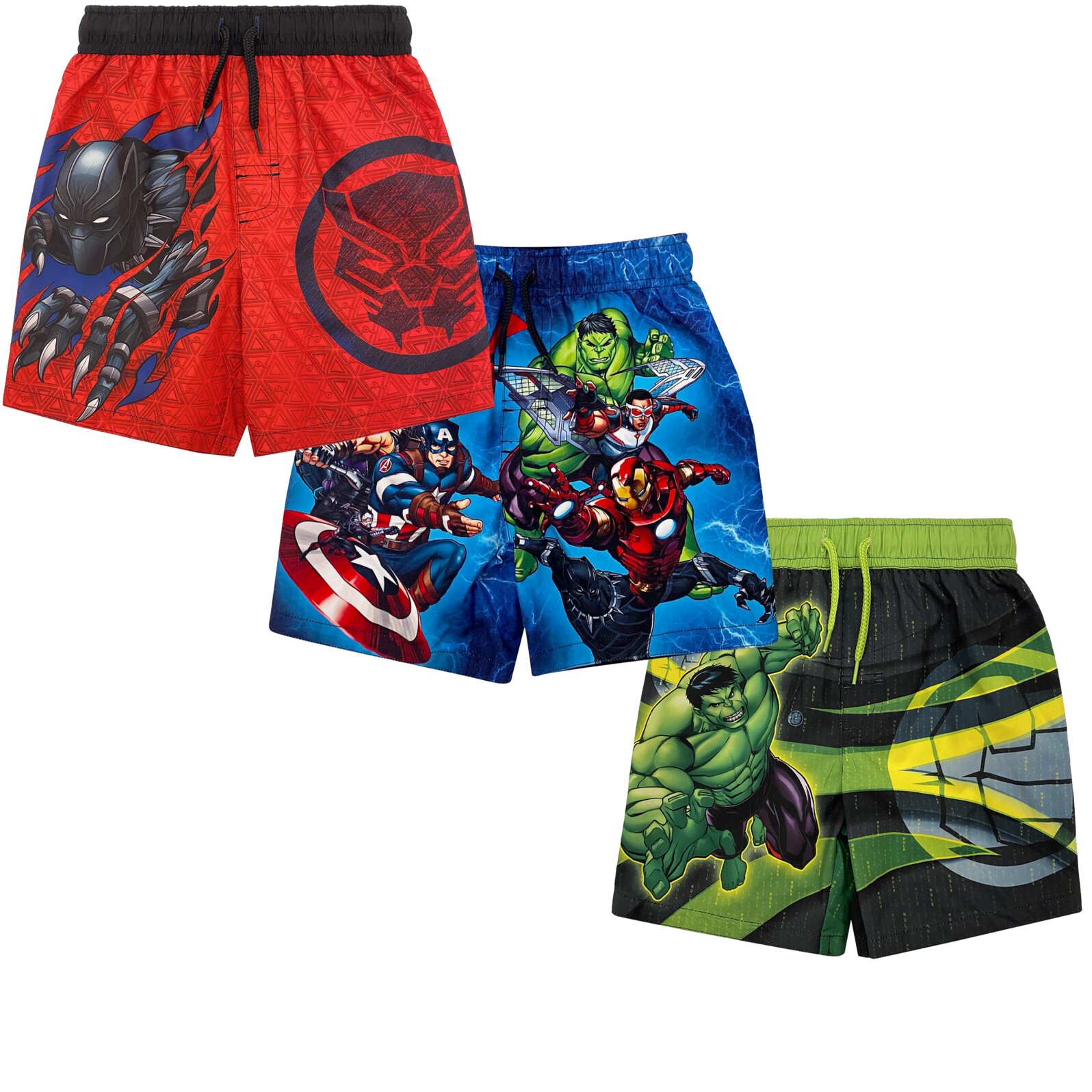 Marvel Avengers Black Panther Captain America Iron Man Hulk Toddler Boys 3 Pack Swim Trunks 3T